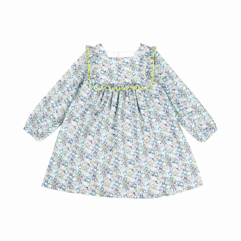 Y283 2020 Brand girl blue small floral dress cotton full print flower dress French style for Summer girl clothes