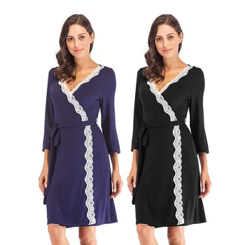 

Women's soft modal bathrobe cardigan long-sleeved nightgown home service 2020 new pajamas