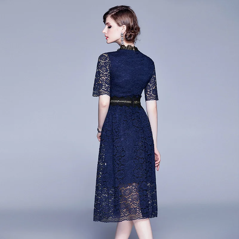 Новые Вязаные ажурные ЗЕЛЕНЫЕ КРУЖЕВНЫЕ ПЛАТЬЯ Vestidos Verano Mujer Midi женское вечернее платье Kleider Damen K8316