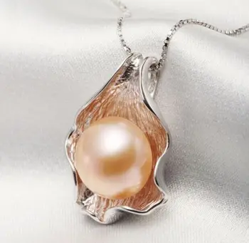 

charming AAA 9-10mm south sea gold pink pearl pendant 925 sliver