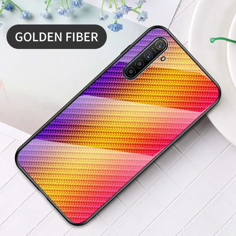 Tempered Glass Case For OPPO Realme X2 Case Luxury Carbon Solder Texture Case For Realme X2 Fashion Gradation Phone Cover - Цвет: Золотой