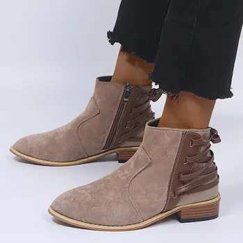 

2019 autumn new Martin boots women fashion simple leopard print cross straps decorative pointed thick with Martin boots