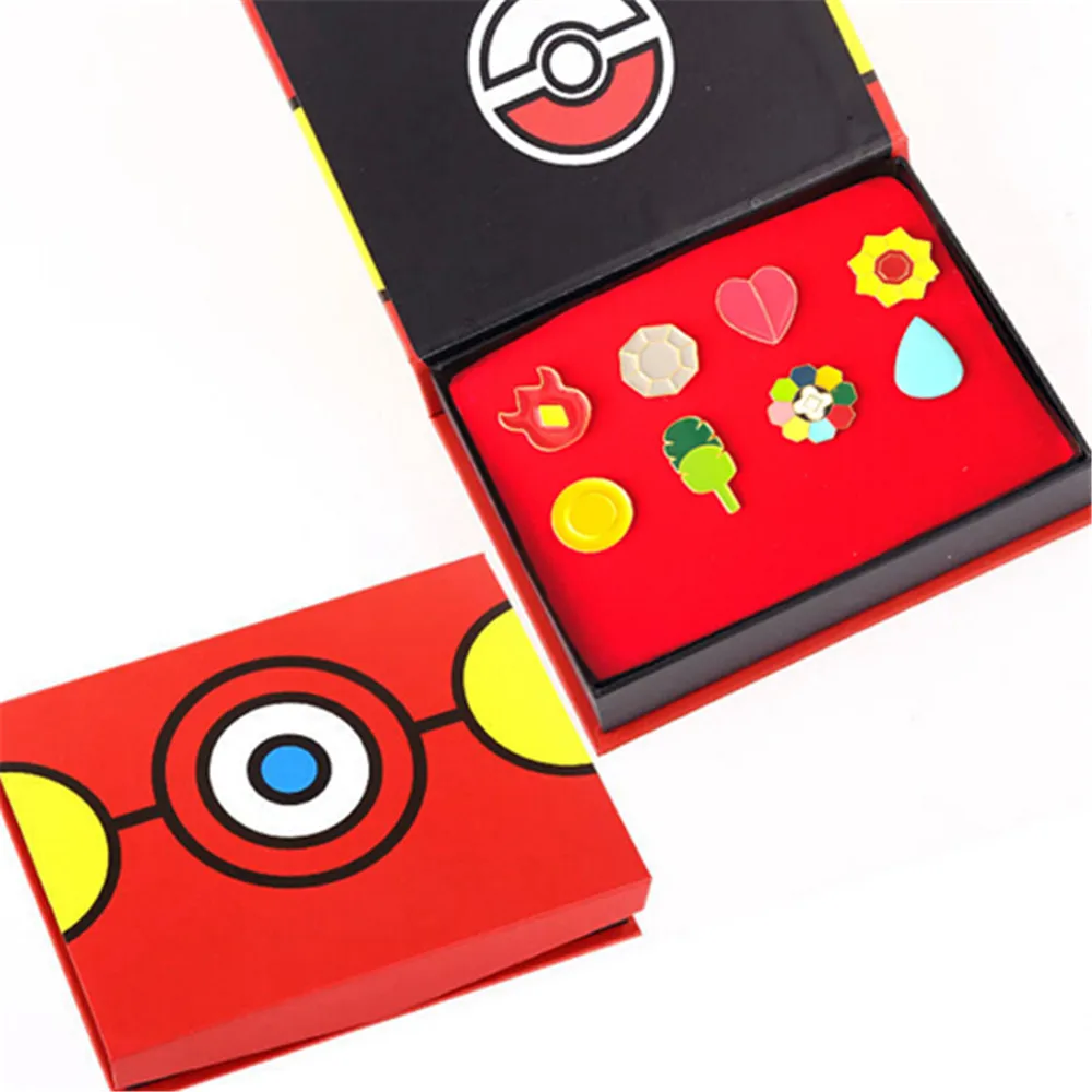 Cosplay Pokemon Gym Badges Indigo League Box Set 8pcs Kanto Badge Pin Brooches