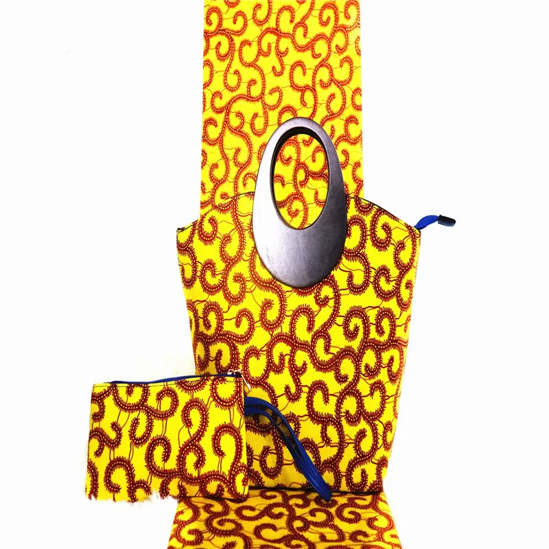 

african Wax Handbag Set African Prints Bag With Real Dutch Wax Fabric 6 Yards 100% Cotton For Women's Bag