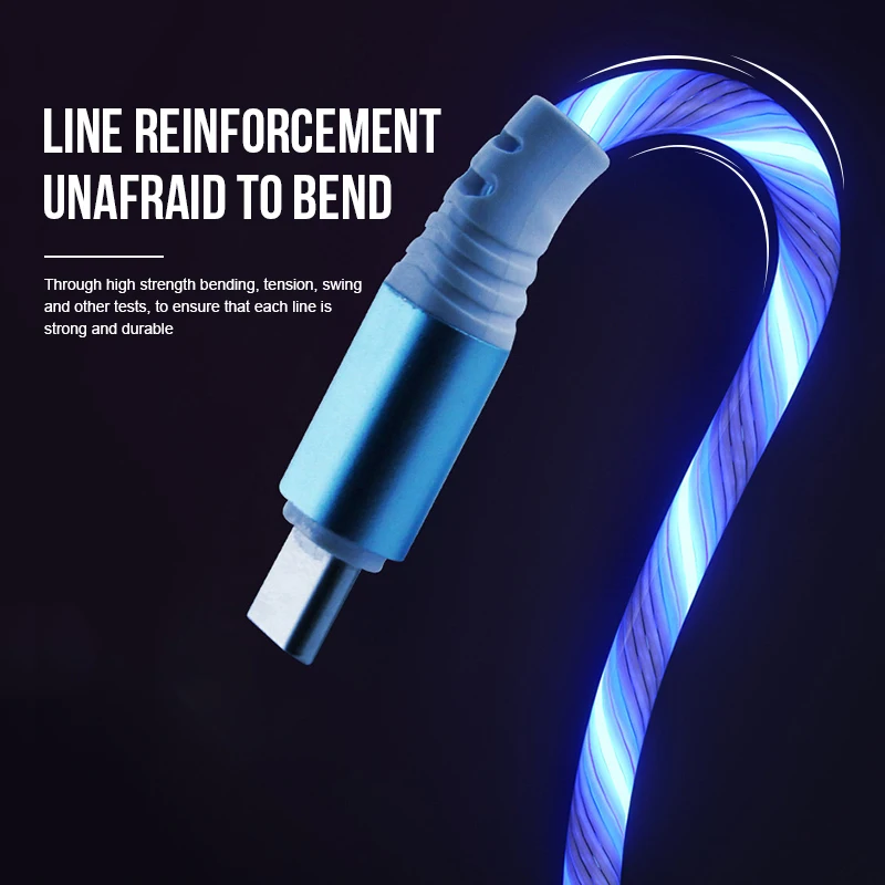 Светодиодный светящийся зарядный кабель USB Type C/Micro USB/8 Pin для iPhone X Samsung Galaxy S9