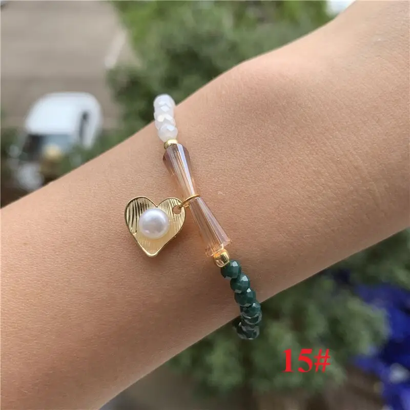 Новые модные двухцветные эластичные браслеты в форме сердца, браслеты из бисера, женские браслеты с кристаллами, ювелирные изделия ручной работы - Окраска металла: NO-15