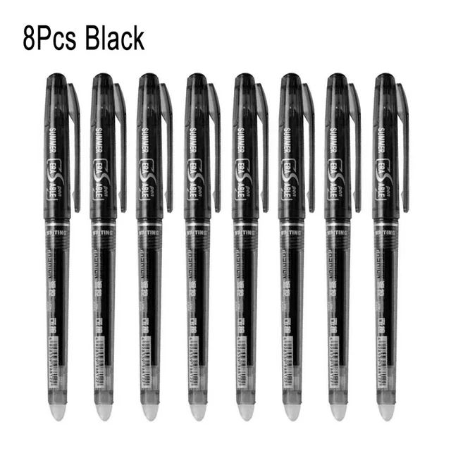 8Pcs/Set Erasable Gel Pen 0.7mm 0.5mm Bullet Tip Blue Black Red Ink Refill Rods 8 Color Writing Drawing Painting Washable Handle 8pcs black