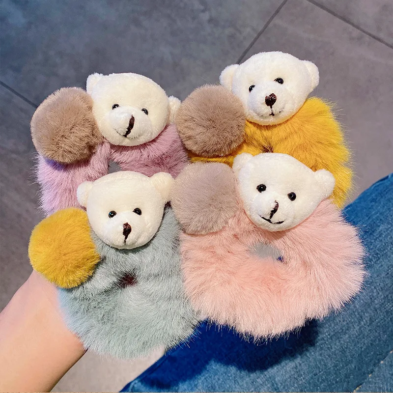 Corea lindo oso de peluche cuerda para el cabello invierno suave
