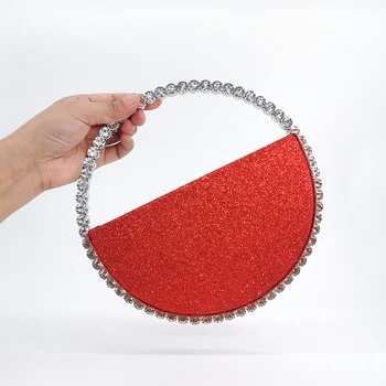 

2020 Women Colour Diamond Circular Evening Bag Ladies Handle Rhinestone Dinner Clutch Women Half Moon Handbag