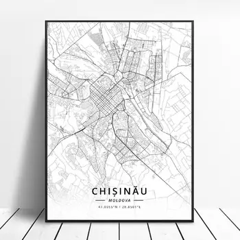 

Black and White Chisinau Moldova Latitude Longitude Canvas Art Map Poster