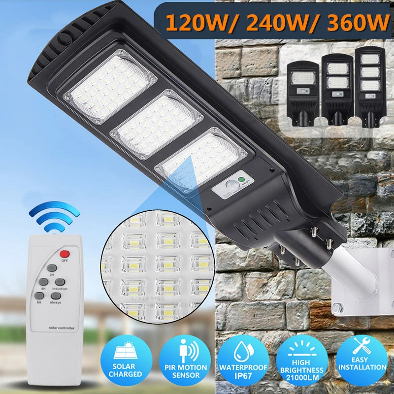 120W-450W Waterproof LED Solar Street Light PIR Motion Sensor Wall Lamp Outdoor