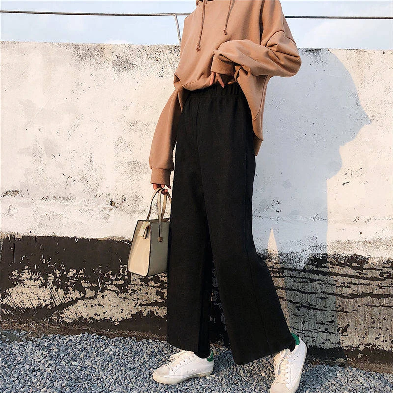 

JINGRUI 2019 New Spring and Autumn Vertical Wide leg pants Female Casual Loose High Waist Ankle length pants