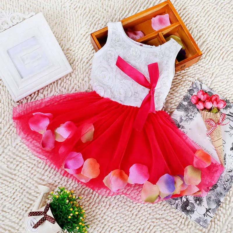 Fashion Pageant Dress Clothes Kid Girl Princess Dress Toddler Sleeveless Dress Tutu Lace Flower Bow Dresses