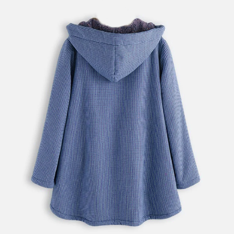 Зимние Для женщин пальта модная Винтаж плед Куртки с длинными рукавами, теплая плотная Куртка Верхняя одежда для детей на пуговицах с капюшоном; пальто-парка 2XL