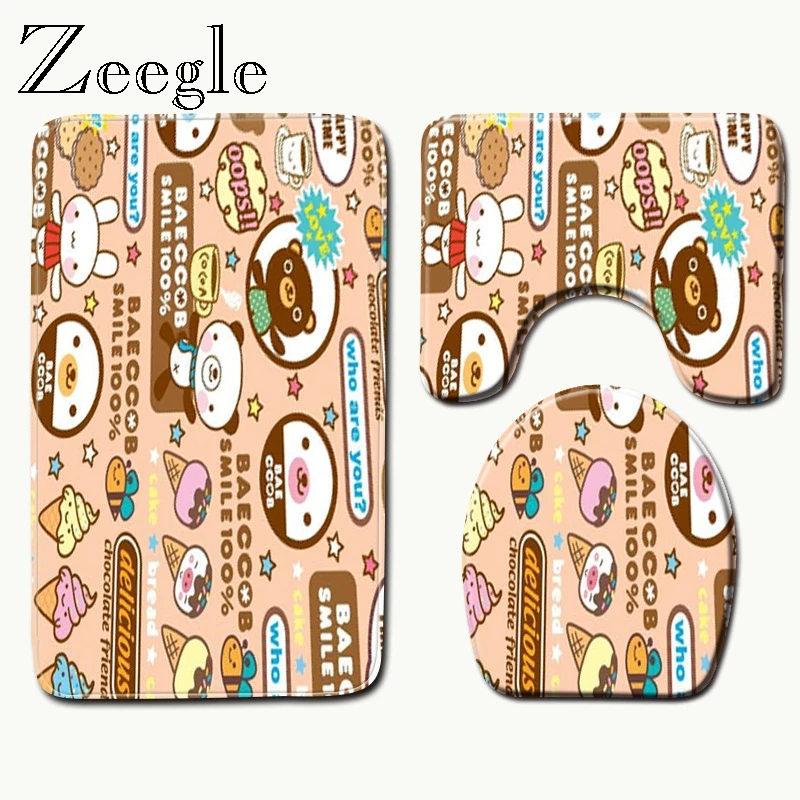 Zeegle 3 шт. коврики для ванной из микрофибры с рисунком, Нескользящие Коврики для ванной комнаты, коралловый флис, коврики для ванной, моющиеся коврики для ванной
