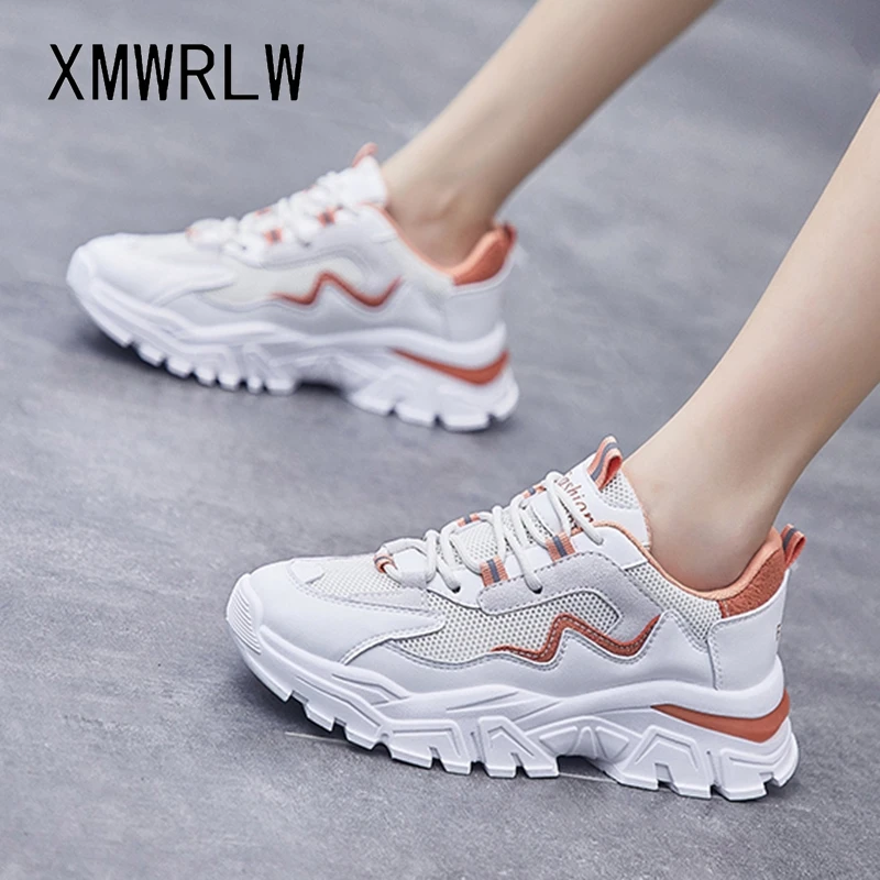 

XMWRLW PU Leather Casual Sneakers For Women Spring Autumn Vulcanize Shoes High Heels Female Breathable Sneakers Woman Shoes