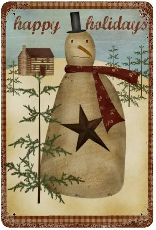 

No Brands Vintage Retro Metal Tin Sign Wall Decor Art Happy H0oliday Snowman Pattern Home Decor Plaque Poster(20x30cm)