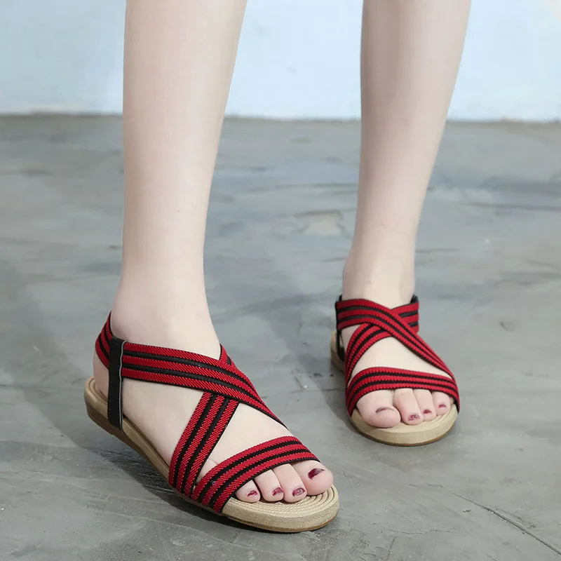 

2019 Summer New Style Sandals Women's Simple Flat Fish Mouth Peep-Toe WOMEN'S Sandals Elastic Band Rome WOMEN'S Shoes Fashion