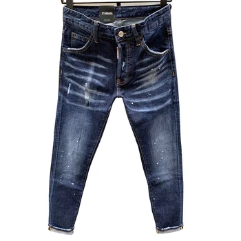 

jeans design dsq Italian light wash patch paint spot hip hop slim fit elastic business pants original single high quality
