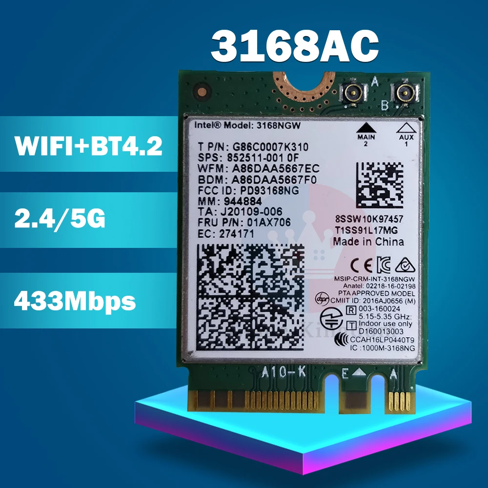 Беспроводная сетевая карта для Intel 3168AC 3168NGW NGFF M.2 802.11ac 2 4G/5 ГГц Wifi Bluetooth 4 Wi-Fi адаптер