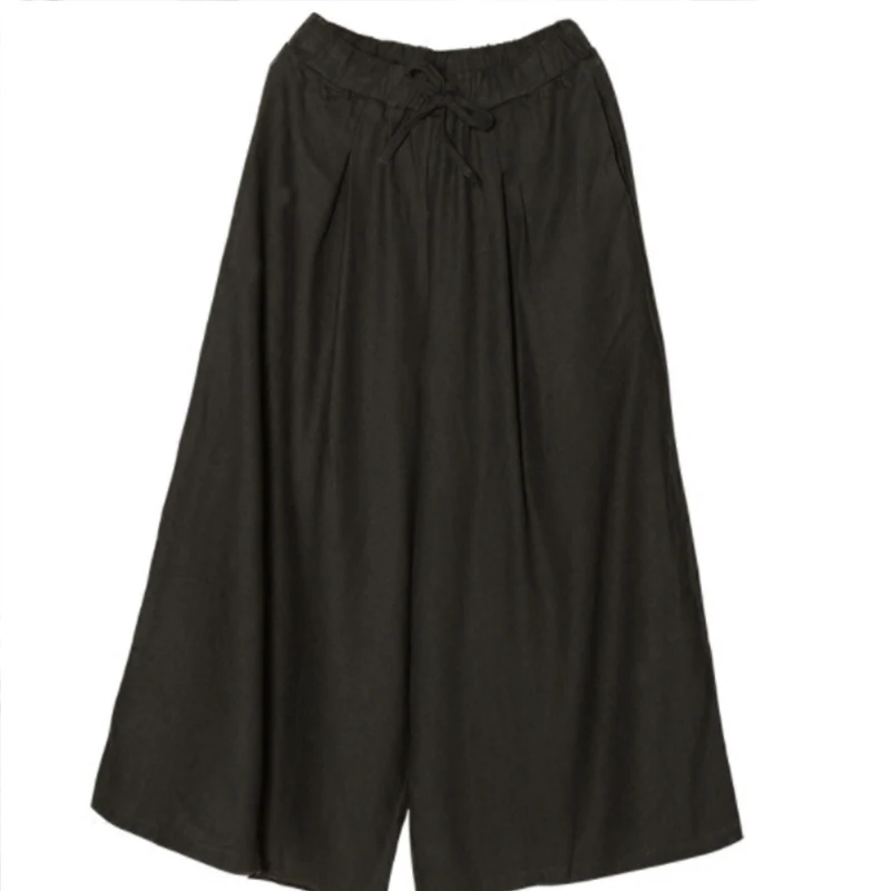 Korean version of the trend of nine points pants tide men's pants linen cloth wide-leg cotton linen skirt loose Chin