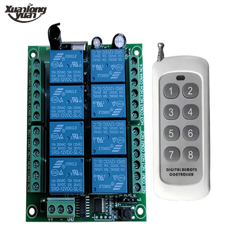 DC 12V 24V 8 CH Channels 8CH RF Wireless Remote Control Switch Remote Control System receiver transmitter 8CH Relay 315/433 MHz modern light switches