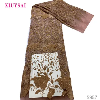 

African paste bead lace Fabric 2020 High Quality french Tulle glisten Sequins Lace Fabric New Arrival Nigerian Lace Fabric SL957