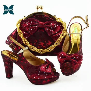 

African Wedding Italian Shoe and Bag Sets 2020 Ladies Shoes with Matching Bags Set Decorated with Rhinestone Party Shoes and Bag