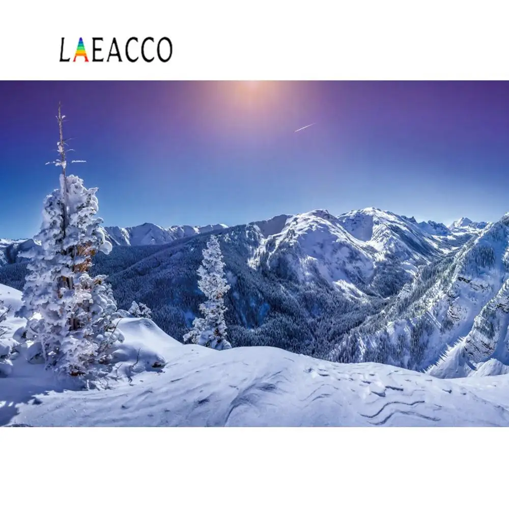 Laeacco Winter Backgrounds For Photography Snow Mountain Pine Tree Natural View Photographic Backdrop Photocall Photo Studio |