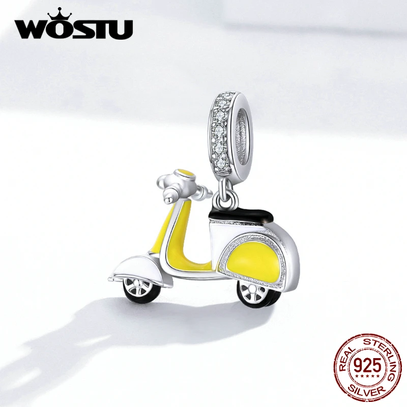 WOSTU 925 пробы серебряный милый желтый для мотоцикла подвески бисер подходит