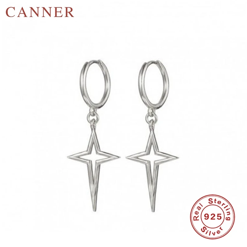 star silver 925 пробы, серебряные, с крестом, циркониевые Висячие серьги для женщин, простые, милые, с полой звездой, золотой, серебряный цвет, серьги-кольца - Окраска металла: star silver