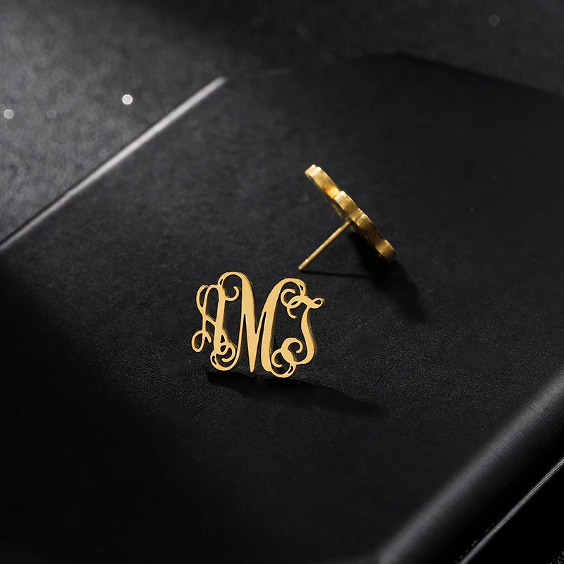 Personalized Jewelry Brincos Boucle d'oreille Gold Stainless Steel Oorbellen Silver Initial Monogram Earrings For Women Men BFF