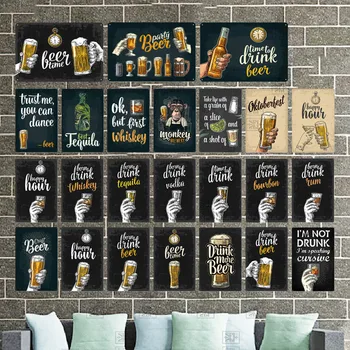 

Beer Time Lettering Retro Bar Toasting Pattern Bar Metal Sign Plaque Tin Sign Metal Plate Wall Art Decor Club Decoration Board