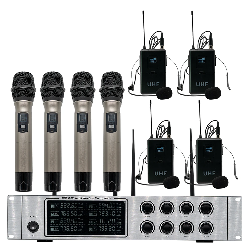

Professional Wireless Microphone System 4 Handheld Microphone 4 Headset Microphone Lecture Performance Wireless Microphone