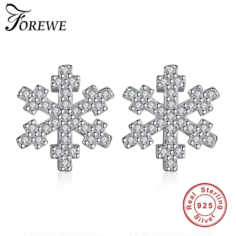 

Authentic 925 Sterling Silver Snowflake Earrings Crystal Zircon Flower Stud Earrings for Women Christmas Gift brincos