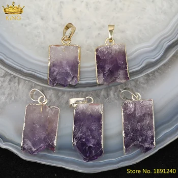 

5Pcs/Lot Natural Amethysts Quartz Pendant Necklace Fashion Women Crystal Irregular Slab Charms For DIY Jewelry Making SA-42KBAJ