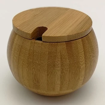 

Bamboo Wooden Spice Jar Sugar Bowl Salt Pepper Condiment Box