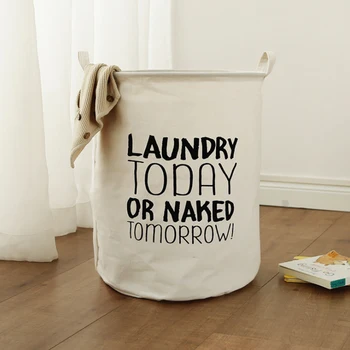 

Letter Printed Laundry Basket Hamper Large Round Toys Storage Box Foldable Bucket Dirty Clothes Baskets Organizer With Handles