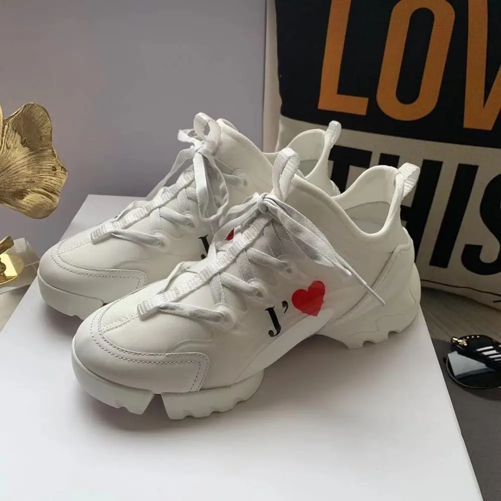 

Love Women Chunky Sneakers 2019 New Autumn Fashion White Women Sneakers Lace up Shoes Comfortable Female Footware Shoes Woman