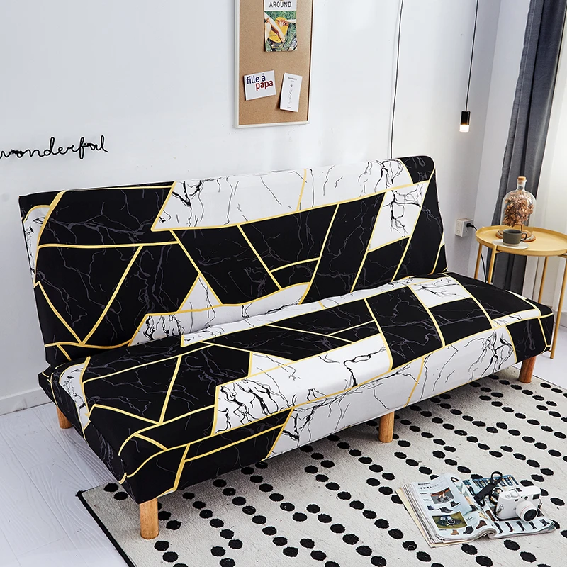 Modern Geometric Print Folding Sofa Bed Cover Without Armrest Universal Stretch Couch Cover Furnitu