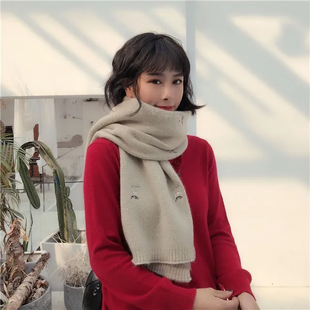 [EAM] Women Multicolor Long Red Pattern Knitting Keep Warm Scarf New Long Personality Fashion Tide Autumn Winter 1H288