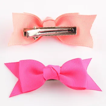 

20 pcs / lot Wholesale children's headwear European and American double dovetail rib ribbon bow hairpin with 4CM