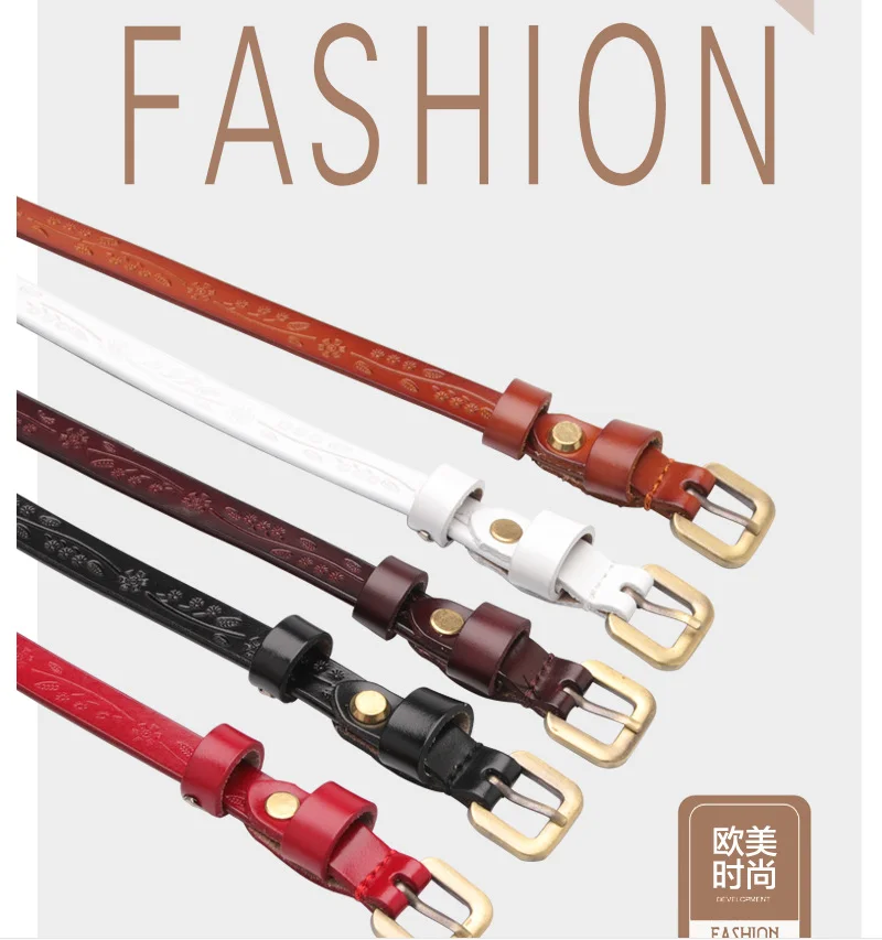 Vintage Style Cow Genuine Leather Printing Thin Women Casual Belt Cummerbund For Girl Pin Buckle Belts For Women AD0894