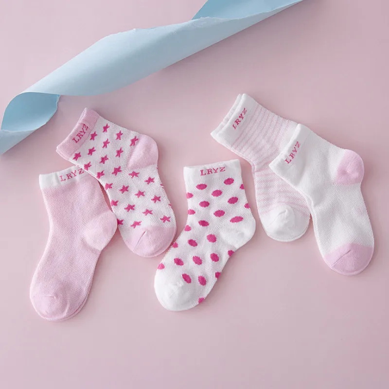 

5Pairs/lot Infant Baby Socks Cotton Spring and Summer Star Children's Mesh Socks Kids Cute and Kawaii 22
