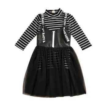 

Imcute 2-7T Toddler Girl Clothes Striped Long Sleeve Punk Tulle Dress Streetwear Party Outfits