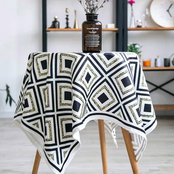 

DUNXDECO Tablecloth Small Table Cover Waterproof Fabric Modern Simple Geometric Gold Desk Mat New Room Decoration