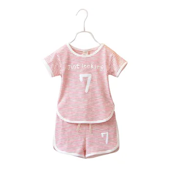 

2020 Boys Clothes Summer Kids Baby Striped T Shirt Girls Short Boy Outfit Sport Suit Children Clothing Set 2 3 4 5 6 7 8 Years