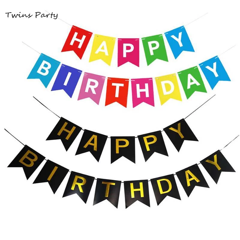 双子黒ハッピーバースデーホオジロバナーフォトブースの光沢のあるゴールドの文字パーティー用品 R パーティーの装飾子供花輪ホオジロ 横断幕 吹流し 紙吹雪 Aliexpress