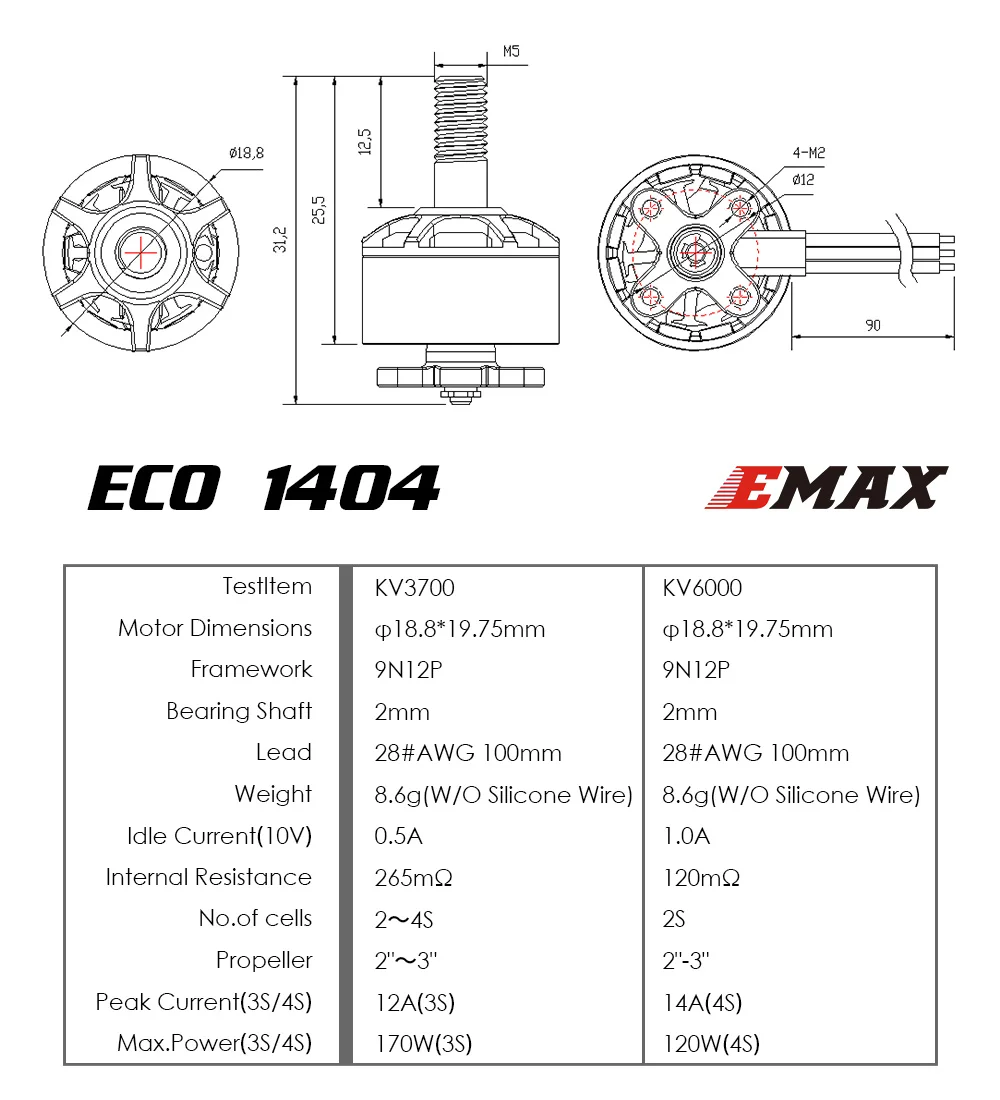 1404 3700kv 6000kv Brushless Motor 