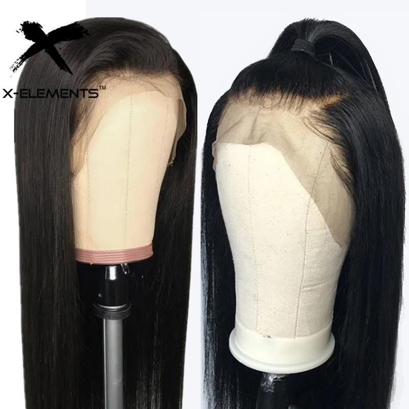 Бразильский 360 синтетический Frontal шнурка волос парик прямой парик 360 синтетический Frontal шнурка Non Remy человеческие волосы Искусственные